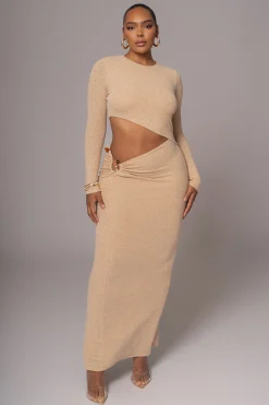 Beige Summer Romance Cutout Dress