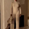Beige Take A Chance Ribbed Pant Set