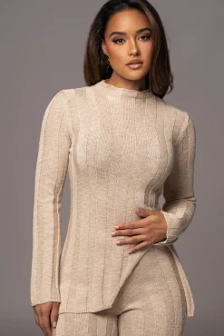 Beige Take A Chance Ribbed Pant Set