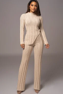 Beige Take A Chance Ribbed Pant Set