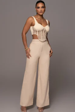Beige Waverly Linen Trousers