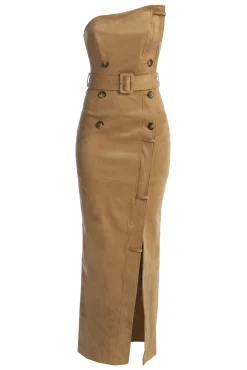 Beige Xena Suede Maxi Dress