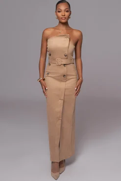 Beige Xena Suede Maxi Dress