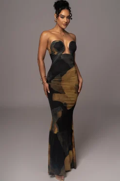 Black Abstract Bethany Strapless Maxi Dress