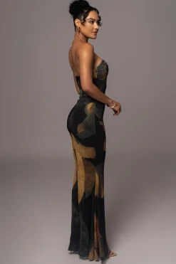 Black Abstract Bethany Strapless Maxi Dress