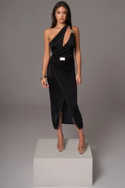 Black Anniversary Belted Wrap Dress
