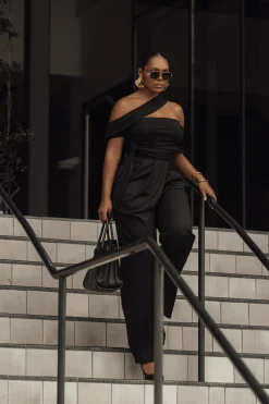 Black Asymmetrical Draped Trousers
