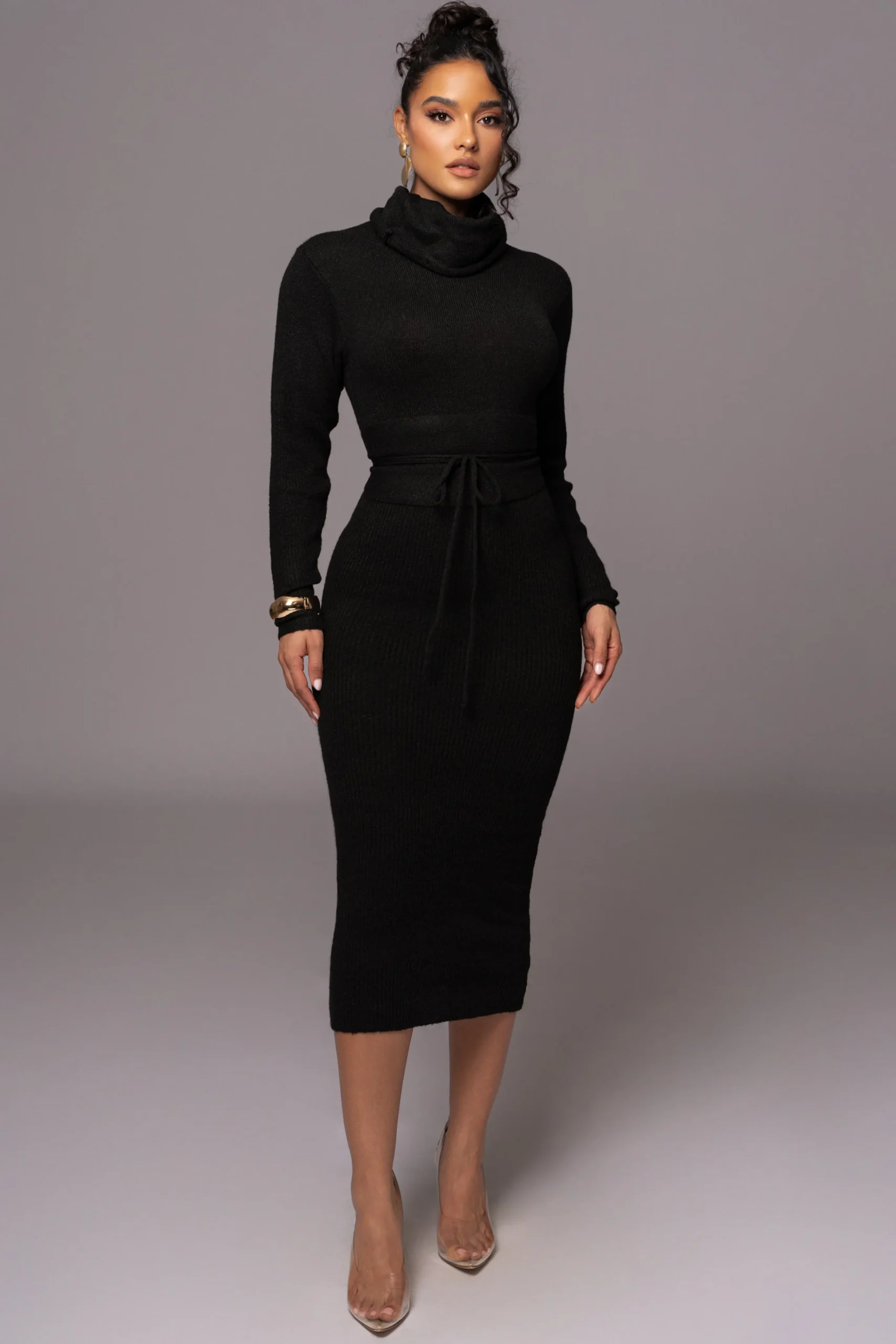 Black Aubrey Turtleneck Sweater Dress