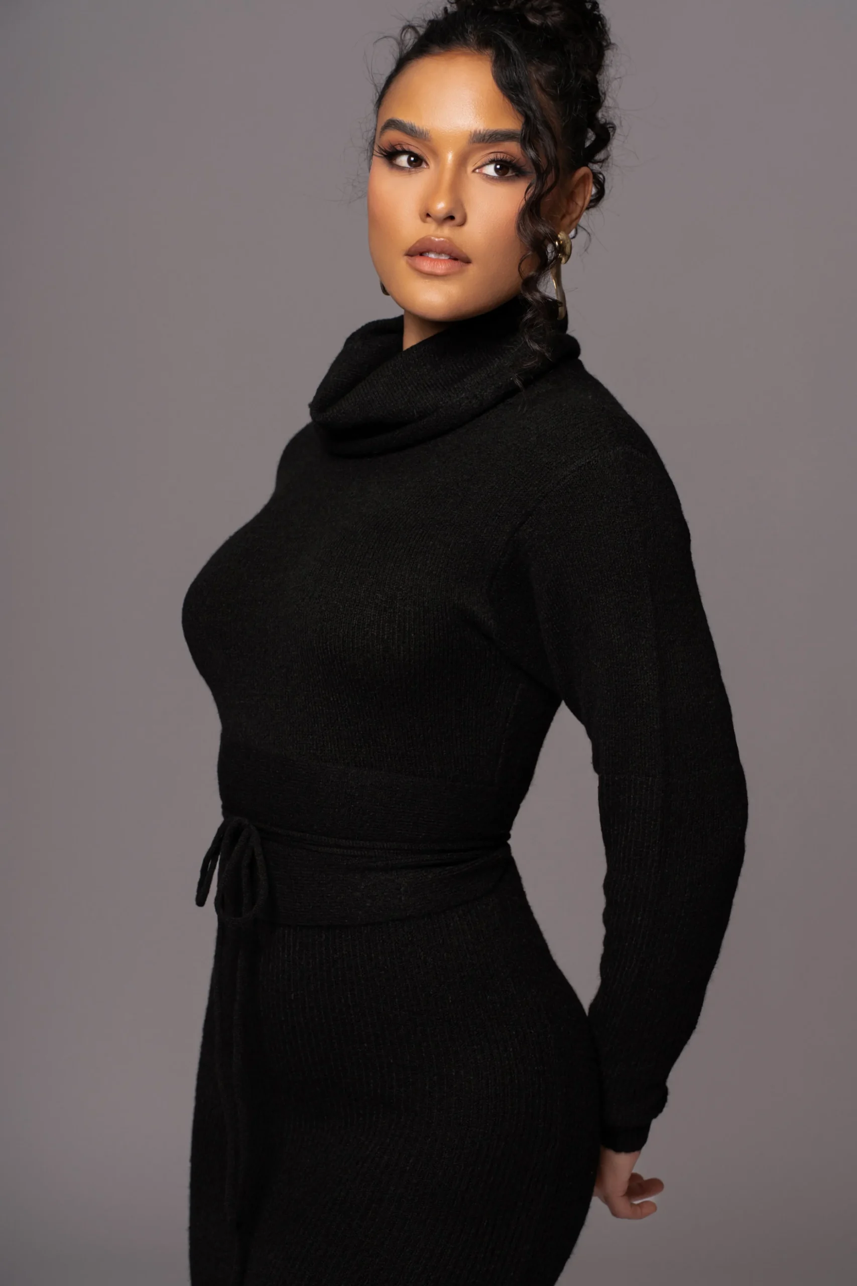 Black Aubrey Turtleneck Sweater Dress