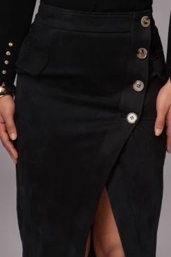 Black Audrey Suede Midi Skirt
