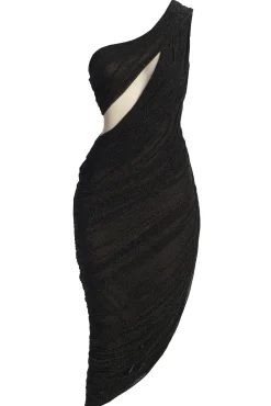 Black Aura Shimmer Midi Dress