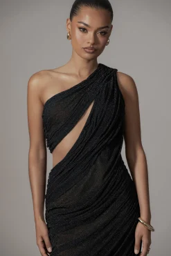 Black Aura Shimmer Midi Dress