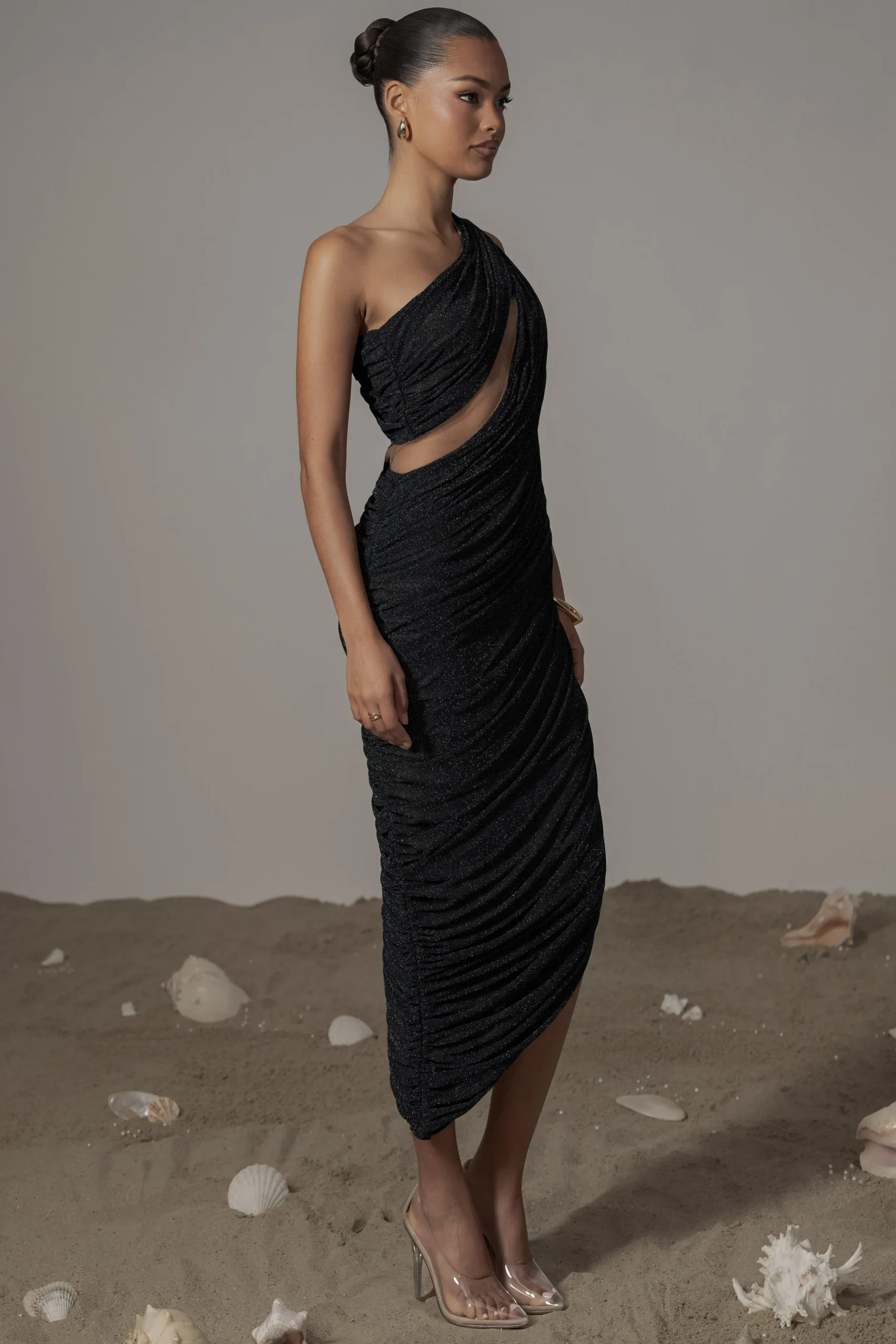 Black Aura Shimmer Midi Dress
