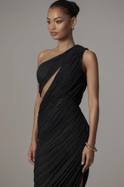 Black Aura Shimmer Midi Dress