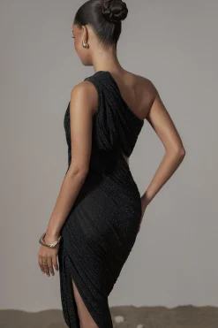Black Aura Shimmer Midi Dress