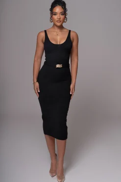 Black Belted Envy Midi Dress