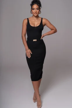 Black Belted Envy Midi Dress