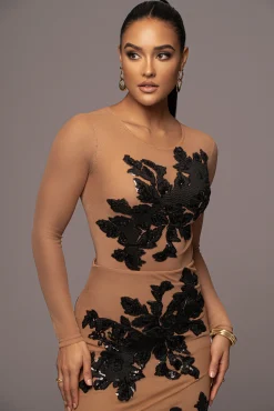 Black Charmed Embroidered Mesh Bodysuit