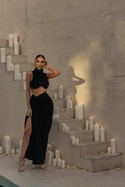 Black Chosen One Velvet Skirt Set