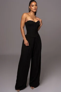 Black Clara Wide Leg Pleated Trousers