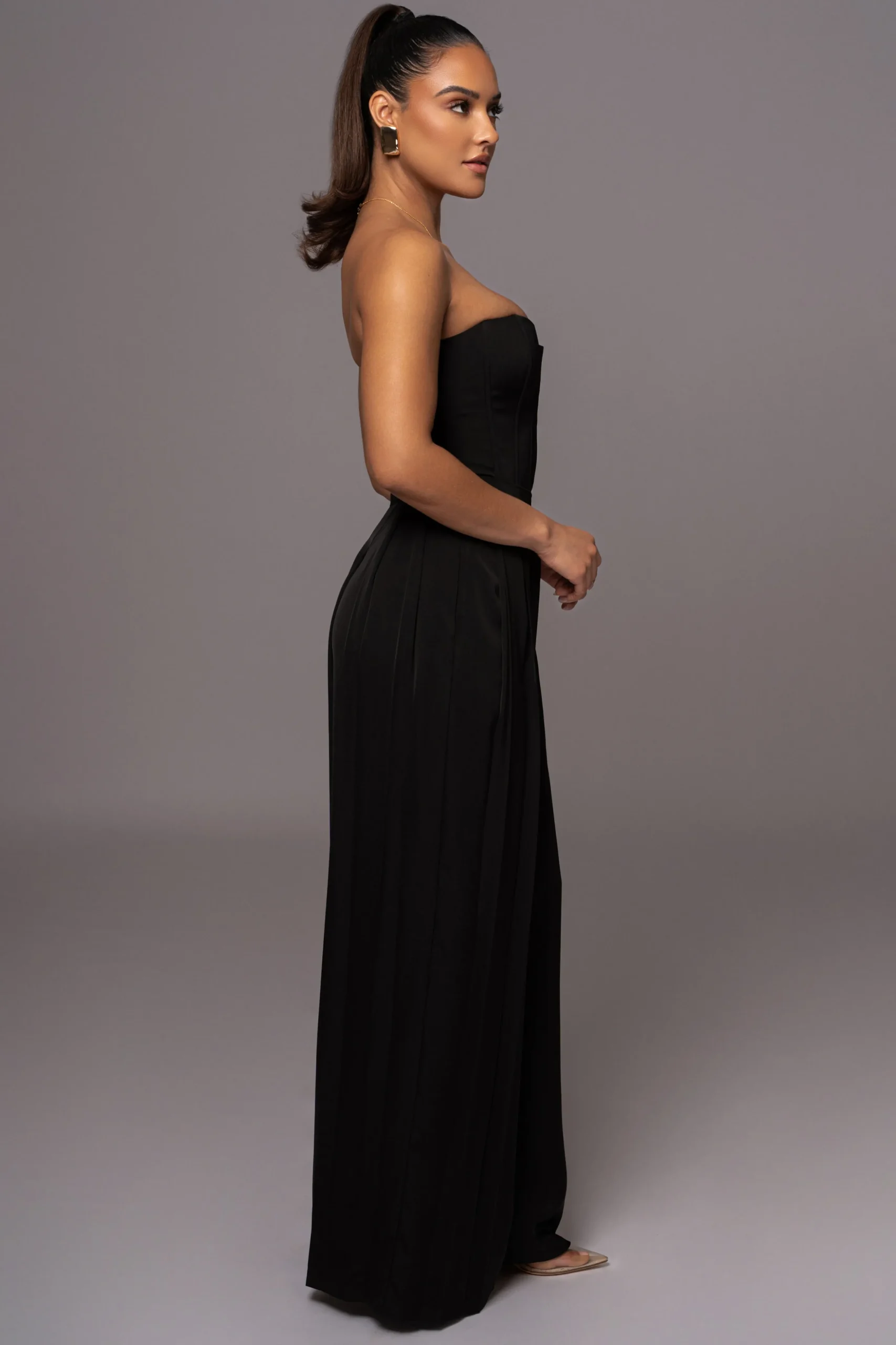 Black Clara Wide Leg Pleated Trousers