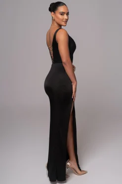 Black Cowl Neck Chain Dress