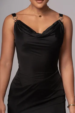 Black Cowl Neck Chain Dress