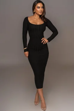 Black Danni Ribbed Maxi Dress