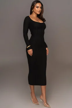 Black Danni Ribbed Maxi Dress