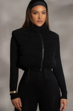 Black Delma Ribbed Puffer Vest