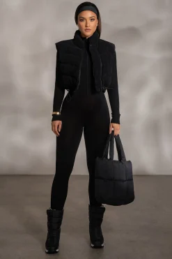Black Delma Ribbed Puffer Vest