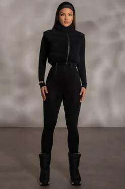 Black Delma Ribbed Puffer Vest