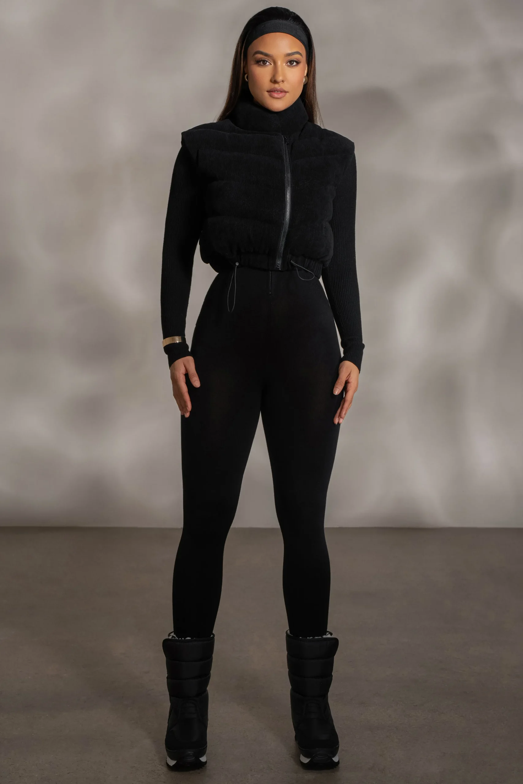 Black Delma Ribbed Puffer Vest