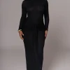 Black Drape Mock Neck Dress