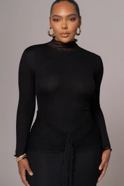 Black Drape Mock Neck Dress