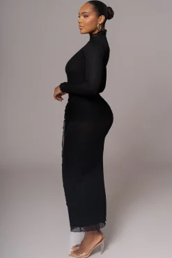 Black Drape Mock Neck Dress