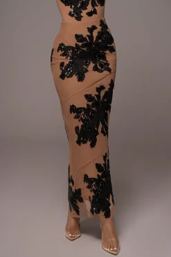 Black Edena Embroidered Midi Skirt