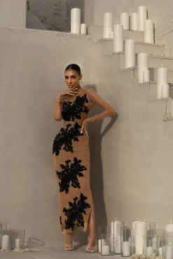 Black Edena Embroidered Midi Skirt
