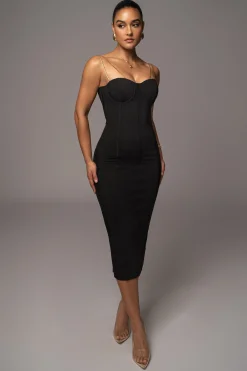 Black Escape Mesh Midi Dress