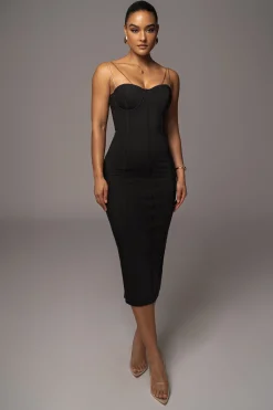 Black Escape Mesh Midi Dress