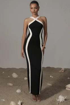 Black Fabiola Contrast Maxi Dress