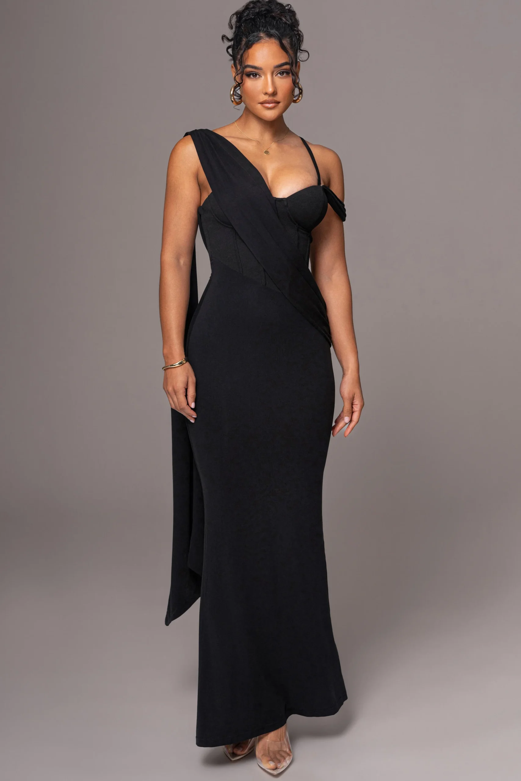 Black Grand Entrance Drape Dress
