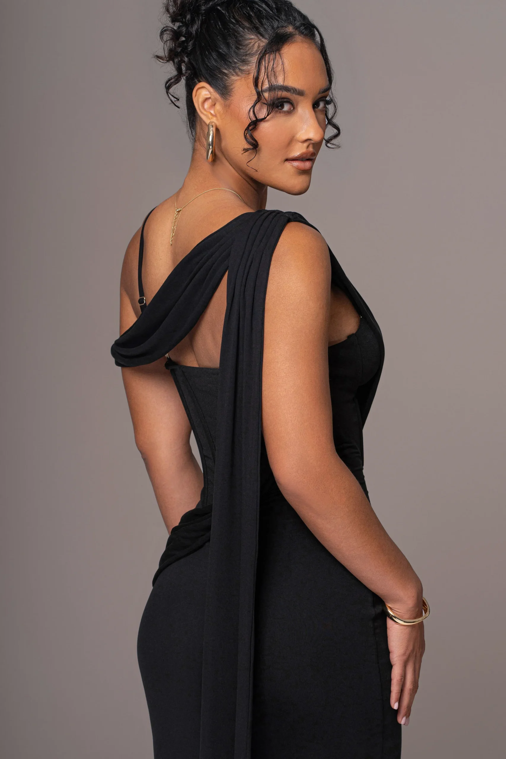 Black Grand Entrance Drape Dress