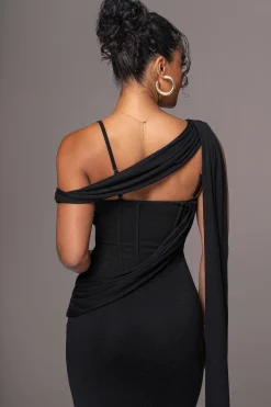 Black Grand Entrance Drape Dress