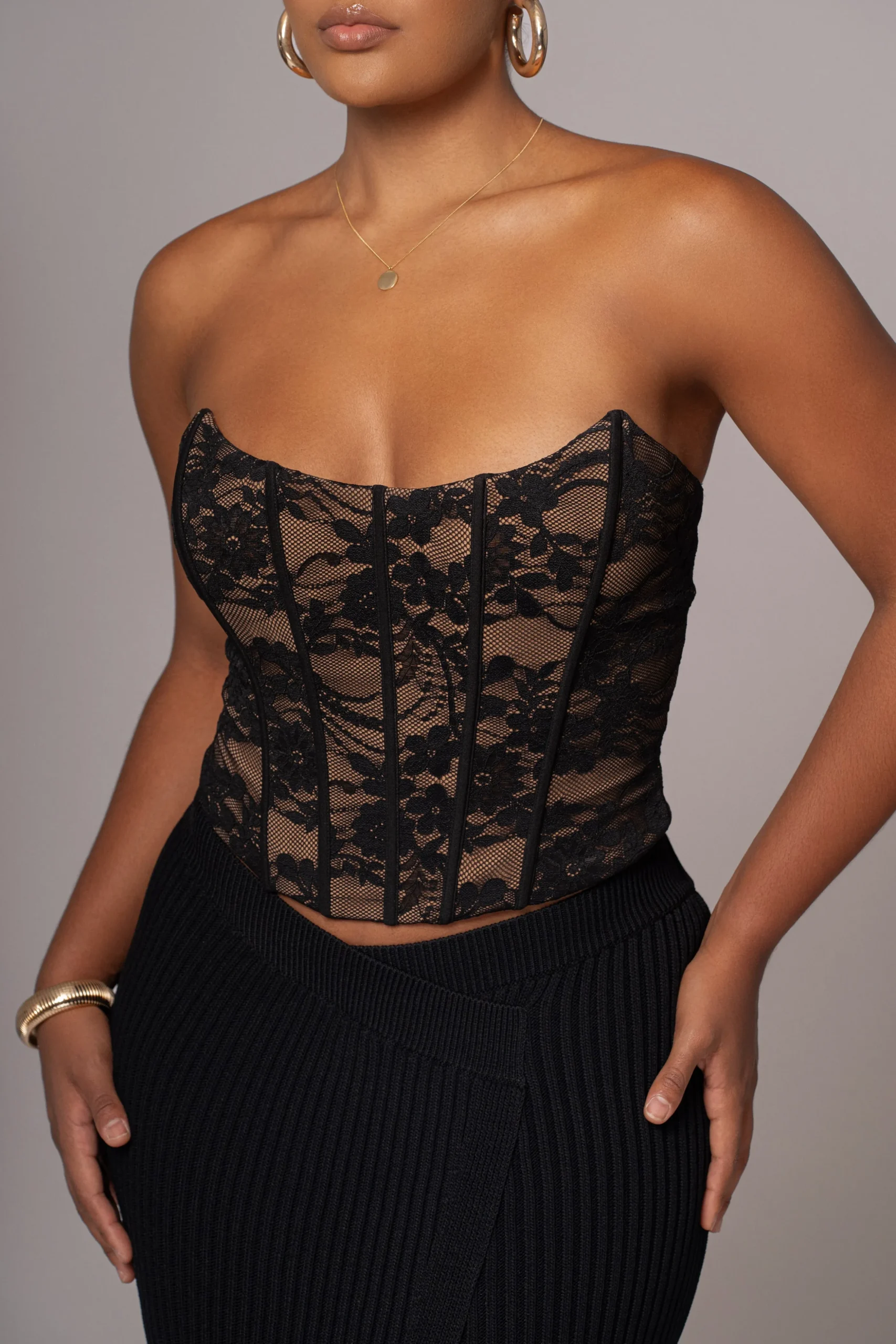 Black Hamptons Ribbed Slit Skirt