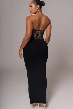 Black Hamptons Ribbed Slit Skirt