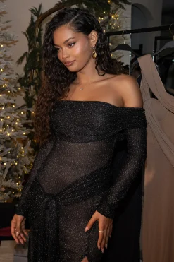 Black Island Elegance Drape Dress