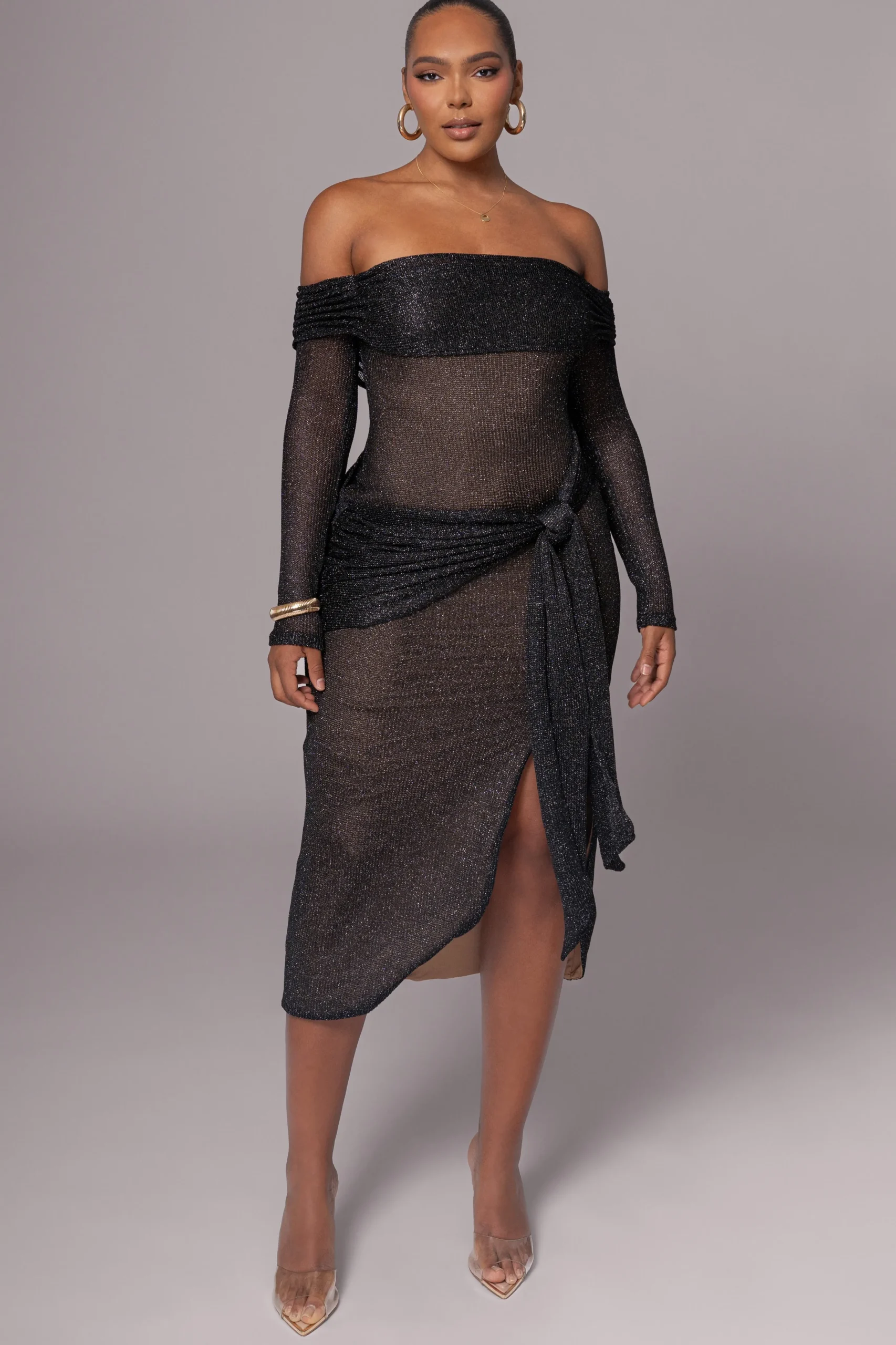 Black Island Elegance Drape Dress