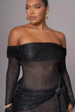 Black Island Elegance Drape Dress
