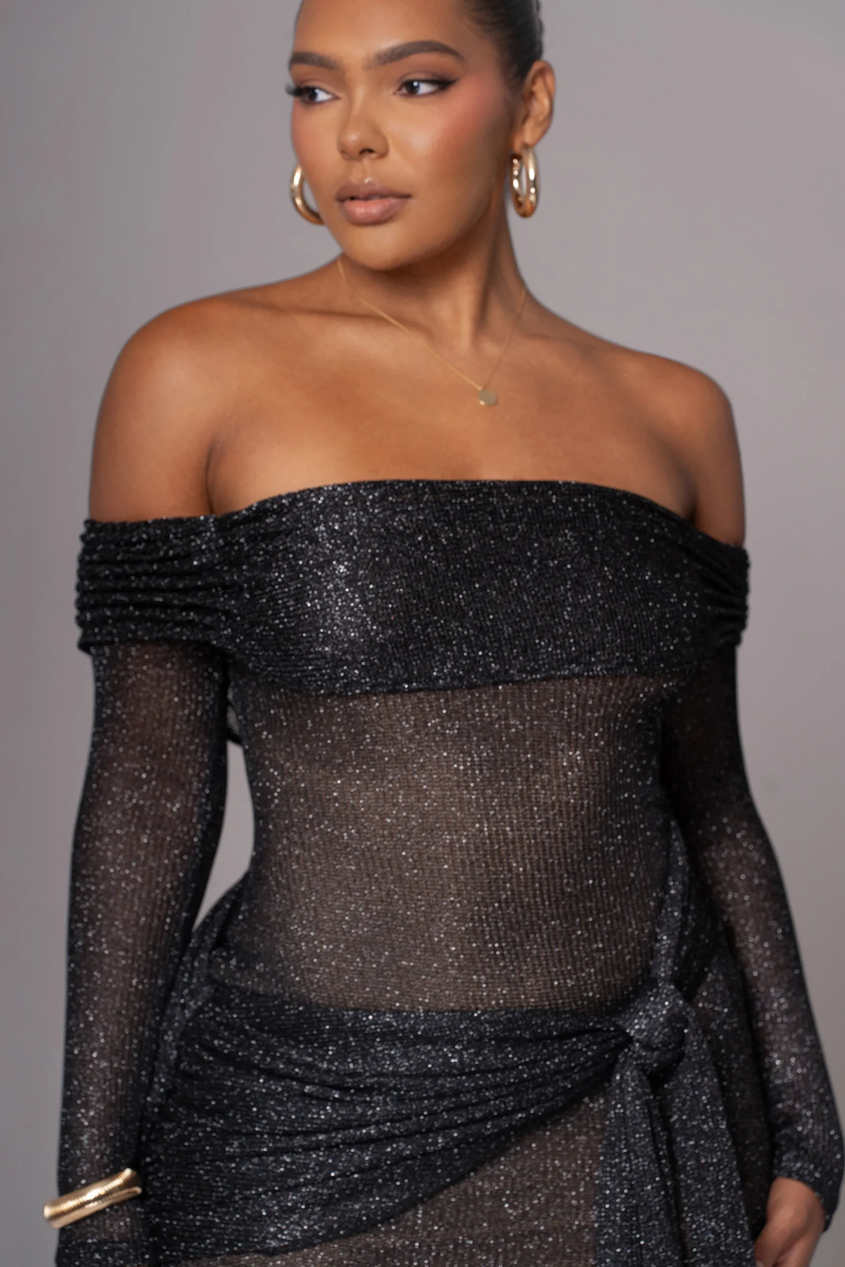 Black Island Elegance Drape Dress